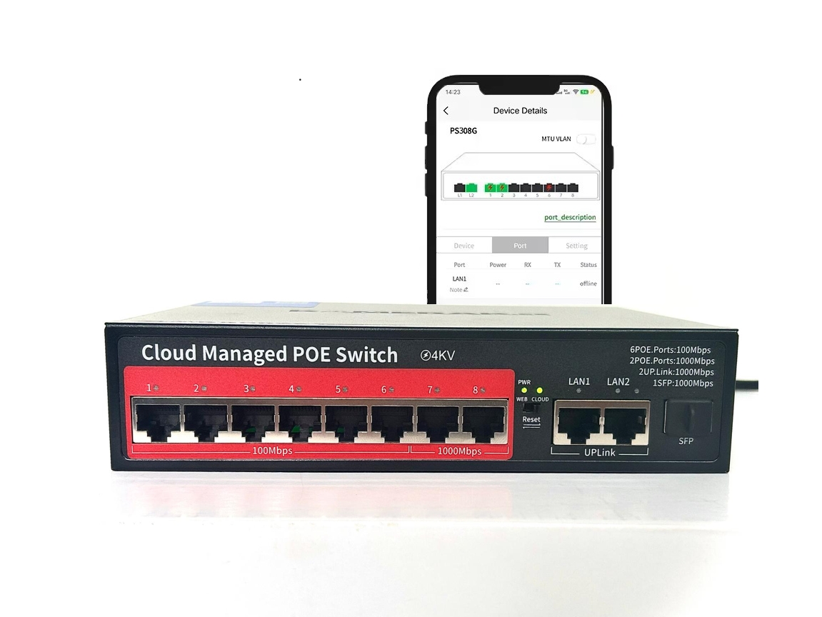 POE Switch PS308G 8*PoE 100Mbps+2*uplink 100/1000Mbps Ports IEEE 802.3 af/at - 1390 K