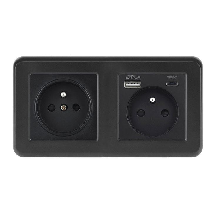 UNIC Elektrick� z�suvka 2x230V+USB+USB C 5V/2,1A (rychl� nab�jen�) plast �ern� v r�me�ku 153mm