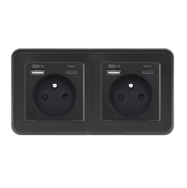 UNIC Elektrick� z�suvka 2x (230V+USB+USB C 5V/2,1A) rychl� nab�jen�, plast �ern� v r�me�ku 153mm