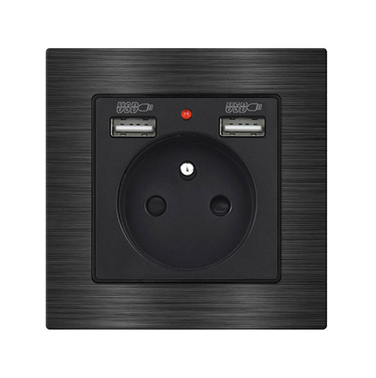 UNIC Elektrick zsuvka 230V+2*USB 5V/2.1A ern, v rmeku 82mm, slitina hlinku