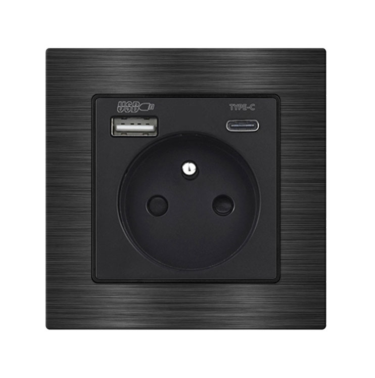 UNIC Elektrick� z�suvka 230V+USB+USB C 5V Rychl� nab�jen�, v r�me�ku 82mm, slitina hlin�ku �ern�