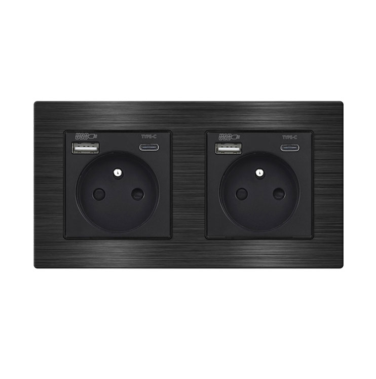 UNIC Elektrick� z�suvka 2x (230V+USB+USB C 5V/2,1A) Rychl� nab�jen�, v r�me�ku 153mm, slitina hlin�ku �ern�