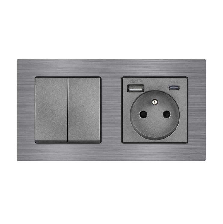 UNIC Elektrick zsuvka (230V+USB+USBc 5V Rychl nabjen) + dvojvypna lustrov sriov .5 v rmeku 153mm, slitina hlinku ed