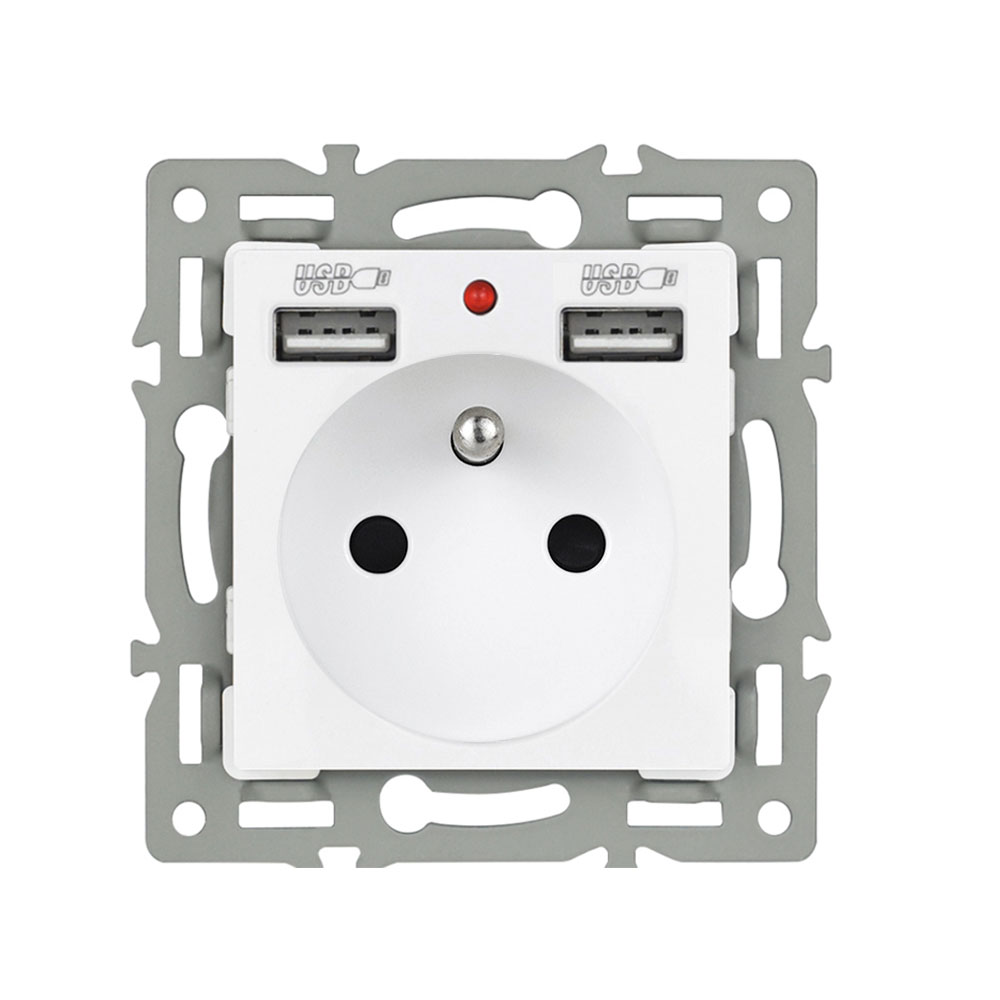 UNIC modul z�suvka MDZ230USB25V 230V+2xUSB 5V/2,1A plast b�l� do r�me�ku 82mm