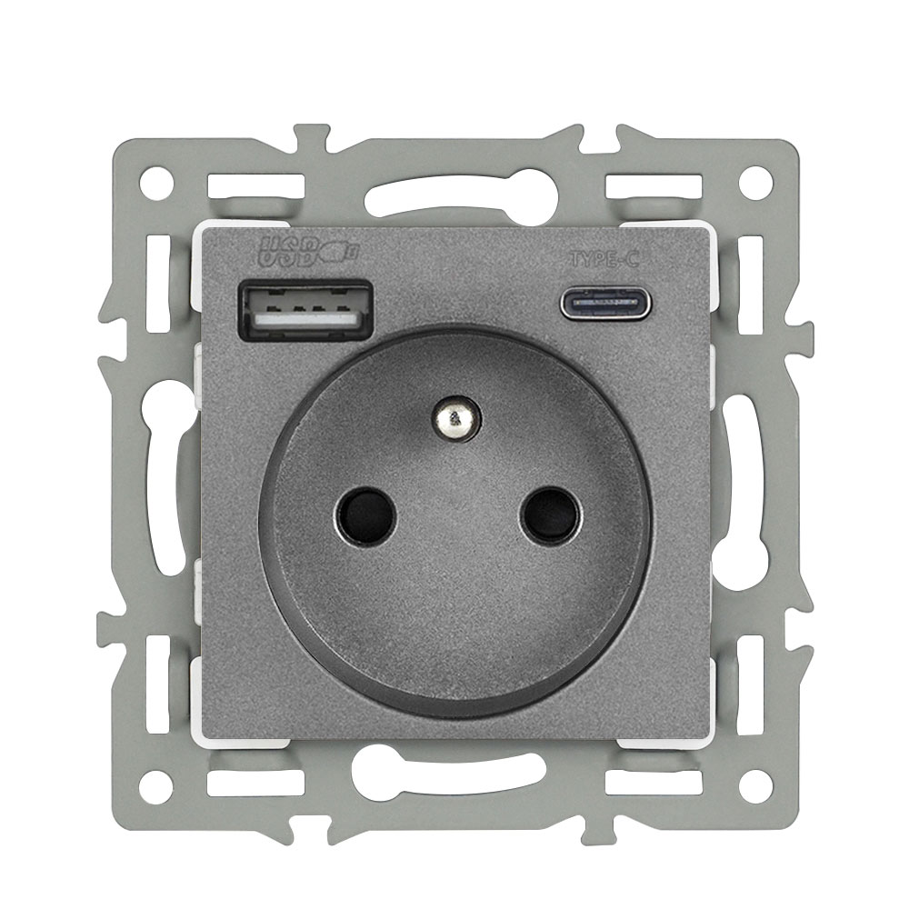 modul z�suvka MDZ230USB+C5V rychl� nab�jen�, �ed� pro r�me�ek 82mm