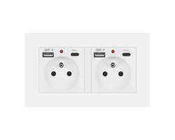 Elektrick zsuvka 2*230V+USB+USB C 5V/2,1A v rmeku 147mm, plast bl - 524 K