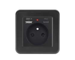 UNIC Elektrick� z�suvka 230V+USB+USB C 5V/2,1A v�etn� r�me�ku, plast �ern� - 253 K�