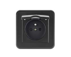 UNIC Elektrick zsuvka 230V s krytem v rmeku 82mm, ern plast - 104 K