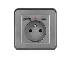 UNIC Elektrick� z�suvka 230V+USB+USB C 5V/2,1A v�etn� r�me�ku, plast �ed� - 214 K�