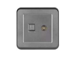 UNIC datov� z�suvka TV + RJ45 cat5  v r�me�ku, plast �ed� - 153 K�