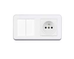 UNIC Elektrick� z�suvka 230V + dvojvyp�na� lustrov� s�riov� �.5 v r�me�ku 153mm, plast b�l� - 178 K�