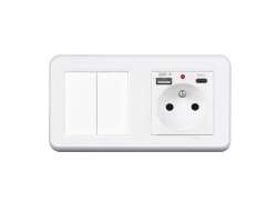 UNIC Elektrick� z�suvka (230V+USB+USBc 5V) + dvojvyp�na� lustrov� s�riov� �.5 v r�me�ku 153mm, plast b�l� - 348 K�