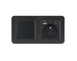 UNIC Elektrick� z�suvka (230V+USB+USBc 5V) + vyp�na� jednop�lov� �.1 v r�me�ku 153mm, plast �ern� - 347 K�