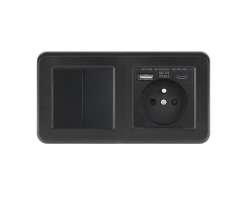 UNIC Elektrick� z�suvka (230V+USB+USBc 5V Rychl� nab�jen�) + dvojvyp�na� lustrov� s�riov� �.5 v r�me�ku 153mm, plast �ern� - 379 K�