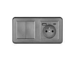UNIC Elektrick� z�suvka (230V+USB+USBc 5V Rychl� nab�jen�) + dvojvyp�na� lustrov� s�riov� �.5 v r�me�ku 153mm, plast �ed� - 379 K�