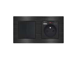 UNIC Elektrick� z�suvka (230V+USB+USBc 5V) + vyp�na� jednop�lov� �.1 v r�me�ku 153mm, slitina hlin�ku �ern� - 415 K�