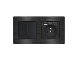 UNIC Elektrick zsuvka (230V+USB+USBc 5V Rychl nabjen) + dvojvypna lustrov sriov .5 v rmeku 153mm, slitina hlinku ern - 447 K