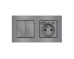 UNIC Elektrick zsuvka (230V+USB+USBc 5V) + dvojvypna lustrov sriov .5 v rmeku 153mm, slitina hlinku ed - 377 K