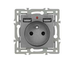 UNIC modul MDZ230USB25V z�suvka 230V+2*USB �ed� do r�me�ku 82mm - 174 K�