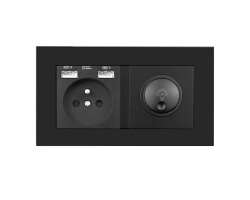 SRAN Elektrick� z�suvka 230V+USB+USB 5V/2,1A + LED oto�n� stm�va� 230V/1A  v r�me�ku 147mm, plast �ern� - 240 K�