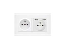 SRAN Elektrick� z�suvka 2x230V+2xUSB 5V/2.1A, v r�me�ku sklo b�l� - 268 K�