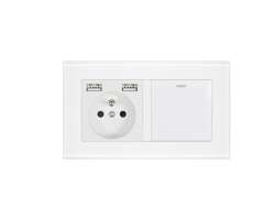 SRAN Elektrick zsuvka 230V+USB+USB 5V/2,1A + vypna schodiov/kov v rmeku 147mm, sklo bl - 243 K