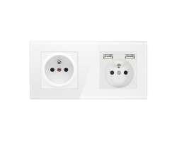 VOLNA SRAN Elektrick zsuvka 230V 16A + 230V+2*USB 5V/2,1A v rmeku 147mm, sklo bl - 170 K