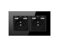 SRAN Elektrick� z�suvka 2x230V+4xUSB 5V/2.1A v r�me�ku 147mm , �ern� sklo - 350 K�
