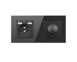 SRAN Elektrick� z�suvka 230V+2USB 5V/2,1A + LED oto�n� stm�va�  v r�me�ku 172mm, �ern� sklo - 228 K�