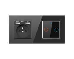 SRAN z�suvka 230V+2xUB + Ai WiFi dvojvyp�na� s r�me�kem sklo �ern� - 580 K�