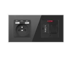 SRAN z�suvka 230V+2xUSB5V + vyp�na� s pojistkou a kontrolkou s �ern�m sklen�n�m r�me�kem  - 260 K�