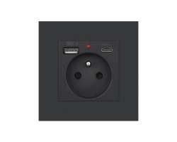 Zsuvka 230V+USB+USB C 5V/2,1A  vetn rmeku - ern - 276 K