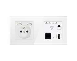SRAN Zsuvka 230V+2xUSB 5V/2,1A + WiFi socket v rmeku, sklo bl - 499 K