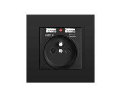 SRAN Elektrick zsuvka 230V+2*USB 5V/2.1A v rmeku plast ern - 198 K