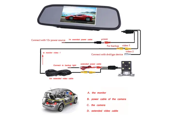 lcd monitor 4,3" ve zpetnem zrcatku p0082 