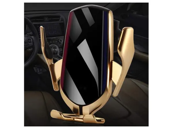 samootviraci bezdratova qi nabijecka / drzak do auta s automatickym uchopenim telefonu  r1 gold