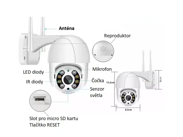5v wifi ptz smart 2mpx venkovni otocna bezdratova ip kamera xm-230 4x dig.zoom , ir 20m p2p