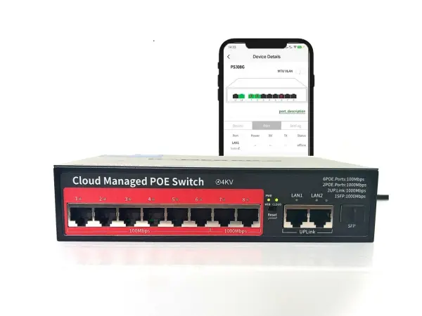 poe switch ps308g 10portu rj45 (8*poe 100mbps +2*uplink 100/1000mbps) ieee 802.3 af/at