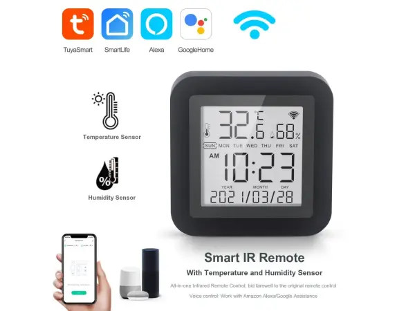 pst-s09 wifi ir dalkovy ovladac a regulator, vestaveny senzor teploty a vlhkosti vzduchu, pro app tuyasmart