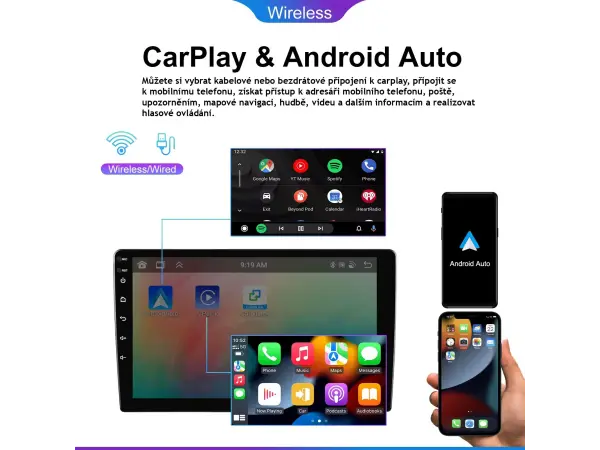 2din autoradio a3453 s 9" lcd, android 13 carplay, android auto, 4gb ram, 64gb rom, wifi, gps, bluetooth, rds