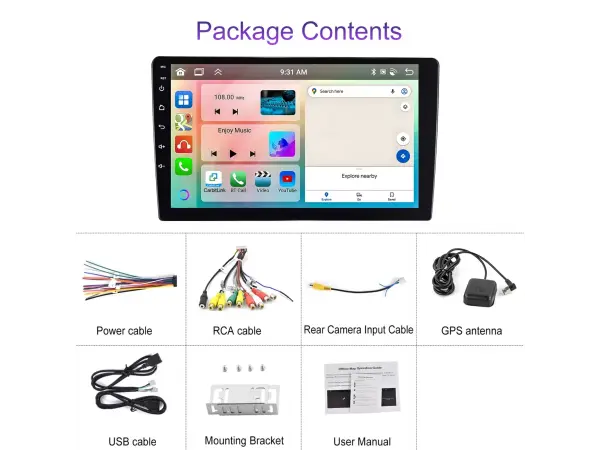 2din autoradio a3453 s 9" lcd, android 13 carplay, android auto, 4gb ram, 64gb rom, wifi, gps, bluetooth, rds