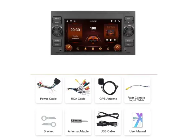 autoradio a3718bk android 13, 7"lcd - carplay, android auto, 2gb ram, 64gb rom, bt, wifi, gps, eq fm rds pro ford transit fiesta focus galaxy