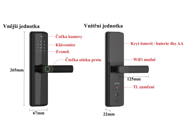 wifi inteligentni zamek tyua pst-b2 pro s klavesnici, otiskem prstu a kamerou + zamek 5572, android/ios