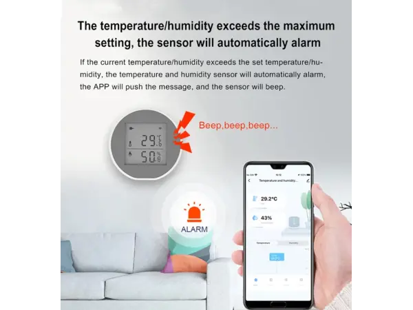 tuya smart wifi senzor teploty a vlhkosti s moznosti instalace na stul nebo zed - model pst-wsd400h