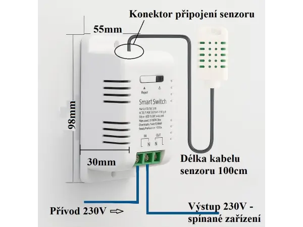 wifi chytry spinac se senzorem teploty, vlhkosti, mereni spotreby tythe-d2