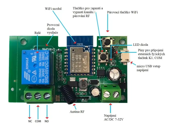 tuya smart spinac wi-fi+rf 433mhz prijimac 7-32v pst-tywr-1ch+rf