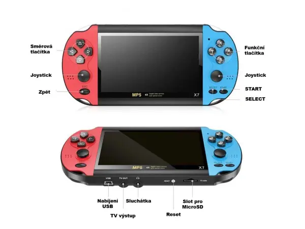prenosna herni konzole x7 plus 5.1 lcd, 8gb, 10 000 vestavenych her, cervena