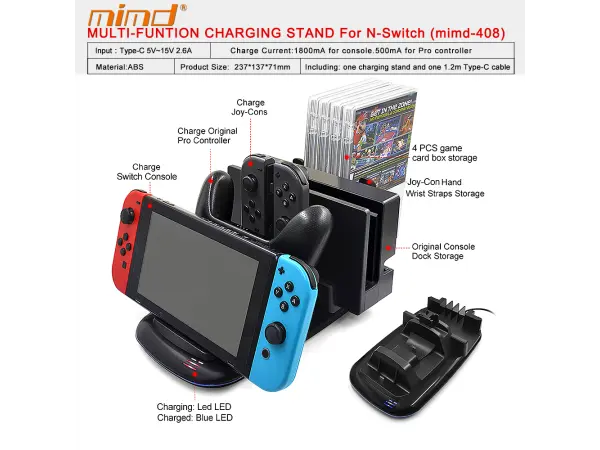 vertikalni nabijeci stojan snd-408 s aktivnim chlazenim pro nintendo switch