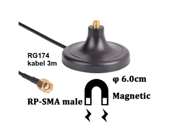 magneticky drzak anteny  rp-sma male s kabelem rg174 3m