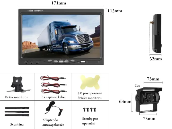 wifi parkovaci set truck a4008, 2x 18led kamera s lcd 7" splitscreen monitorem